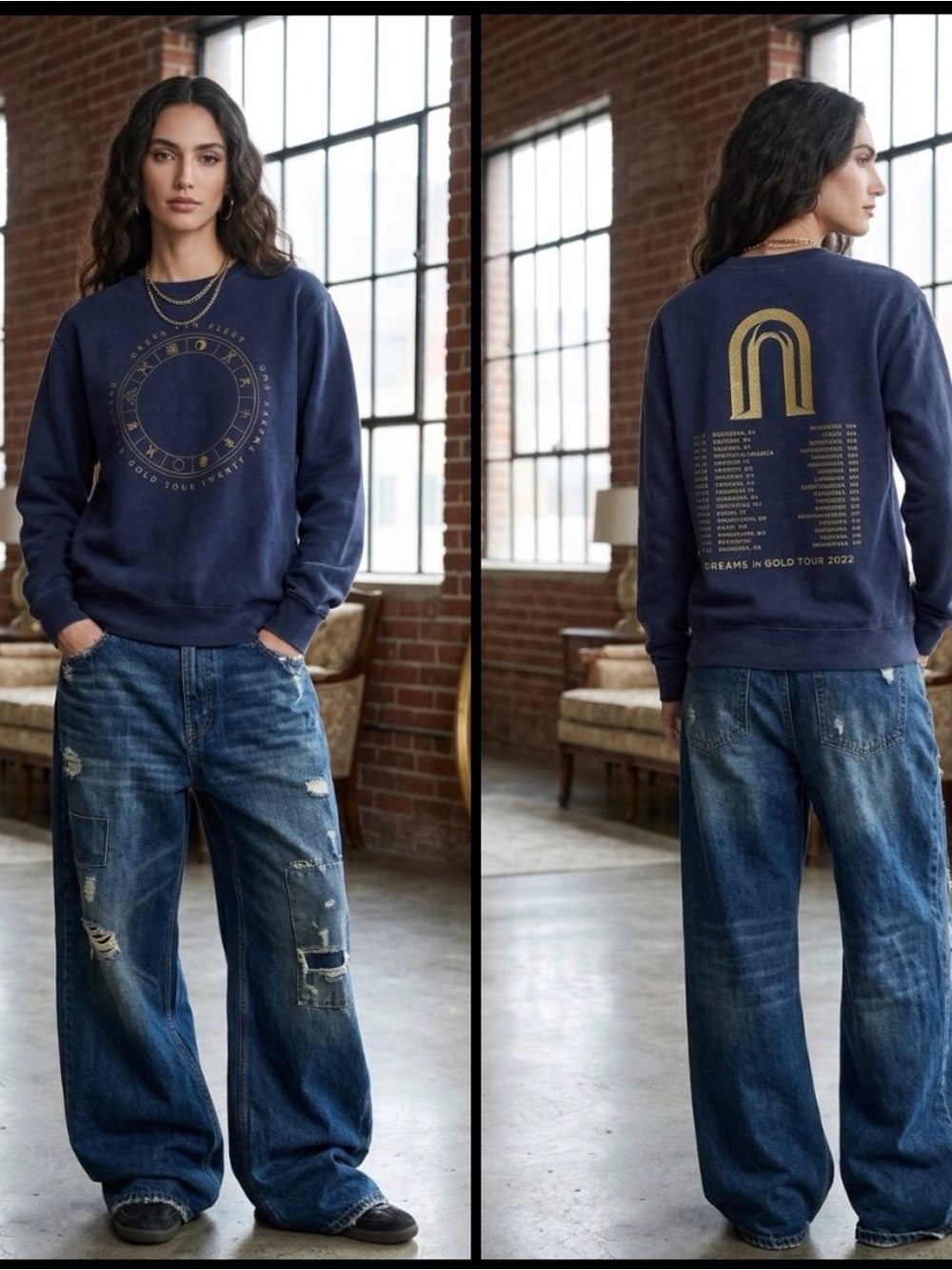 Greta Van Fleet Dreams In Gold Tour 2022 Graphic Sweatshirt Blue Celestial M